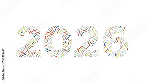 2026 Happy New Year Design with Colorful Abstract Line Pattern