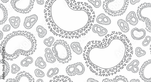 Seamless pattern of pretzels and decorative elements.