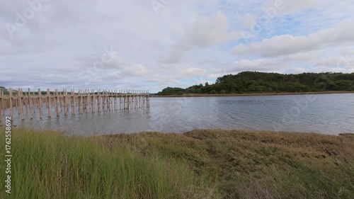 landscape with beautiful lagoon and cloudy sky