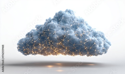 Digital cloud computing concept with glowing network connections.