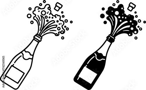 ofvs774 OutlineFilledVectorSign ofvs - champagne explosion vector icon . bottle . isolated transparent . black outline and filled version . AI 10 / EPS / PNG . g12120