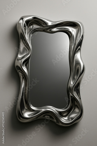 Abstract silver mirror with wavy frame design