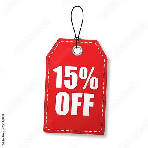 Red Tag with 15 Off Discount Message.