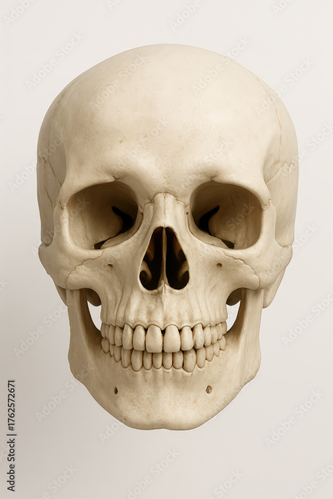 Obraz premium Human skull front view on white background