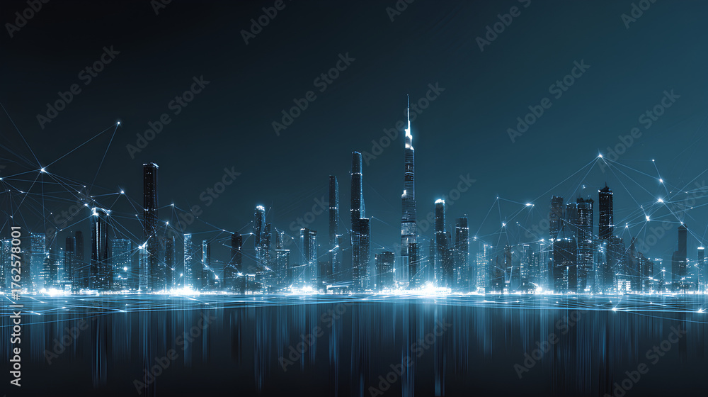 Fototapeta premium Smart City Data Integration Futuristic Technology Background Stock Vector
