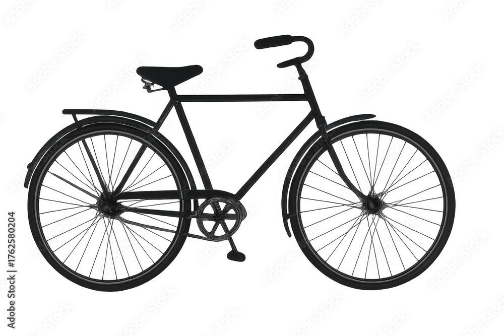 Fototapeta premium Vintage black bicycle with classic frame, fenders, and luggage rack on a transparent background