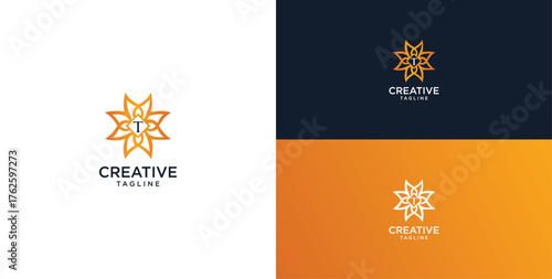 floral ornament logo and icon with initials T