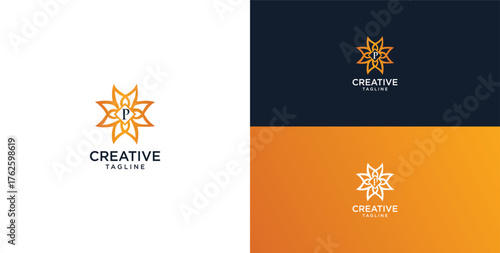 floral ornament logo and icon with initials P