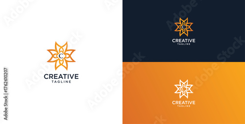 floral ornament logo and icon with initials C