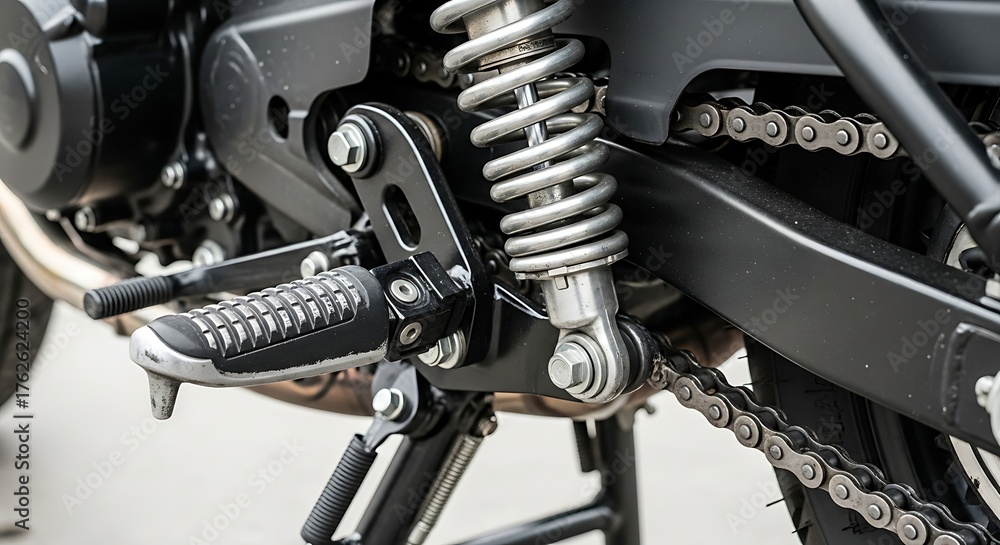 Fototapeta premium Close-up of a Motorcycle Rear Suspension and Chain Drive System.