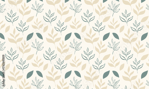 Elegant seamless pattern with hand-drawn botanical leaves, Simple vector floral background