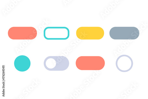Minimal Mobile Buttons flat icons: flat monochrome button, clean outline icon, text-only label button, neutral palette CTA, subtle shadow button, compact round icon, lightweight