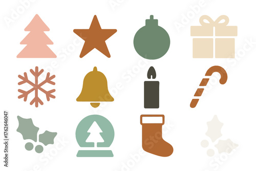 Modern Holiday Color Schemes silhouette set: blush pink, copper, sage, cream, dusty rose, gold, charcoal, ivory, soft gray, mint, terracotta, white.