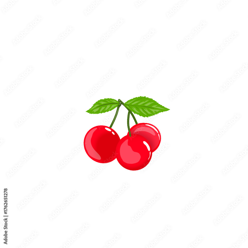 Obraz premium illustration of cherry fruit with leaves without background