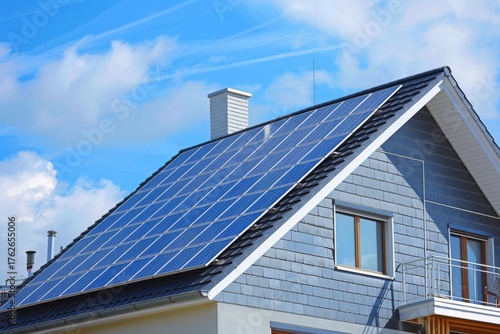 Wallpaper Mural Modern house with solar panels on the roof Torontodigital.ca