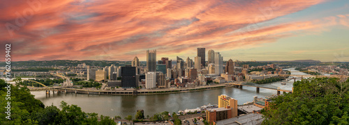 Pittsburg sunset over the skyline panoramic