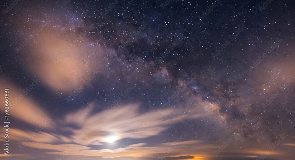 Fototapeta premium Night Sky Milky Way Galaxy Clouds Stars Celestial Landscape.