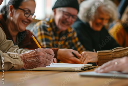 Senior adults participating in a creative writing workshop