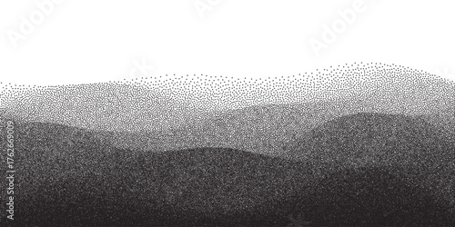 Halftone dots wave gradient pattern background with grain stippling and retro graphic wavy landscape texture