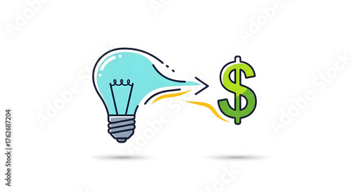 Conceptual illustration depicting the transformation of innovative ideas into financial success, symbolizing business growth, intellectual property monetization, and economic value creation