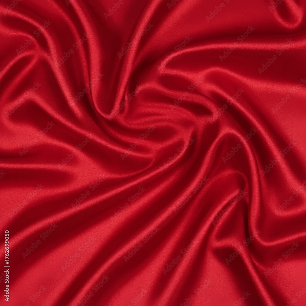 Fototapeta premium Close-up of rich red satin fabric with flowing folds and glossy texture