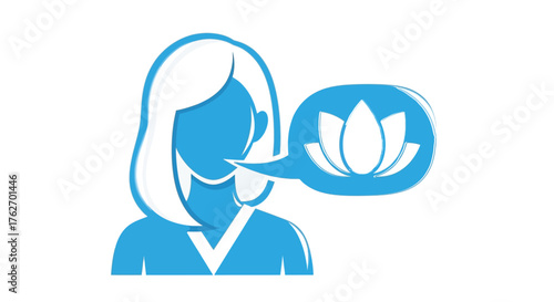 Woman speaking with a lotus flower emerging from her speech bubble silhouette