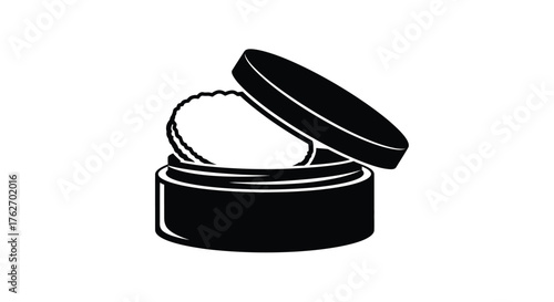 Open round container with fluffy contents a striking black silhouette