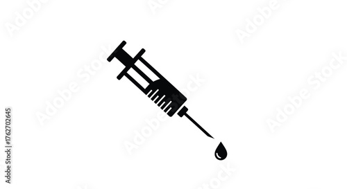 Black syringe with a single droplet a striking medical illustration silhouette