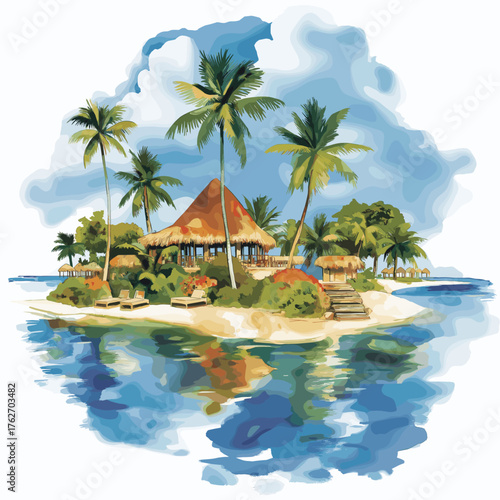 Cozumel Island. Cozumel Island hand drawn watercolor illustration