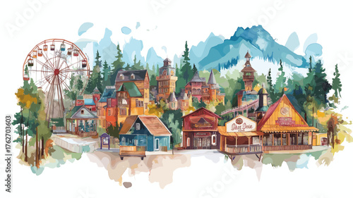 Dollywood. Dollywood hand drawn watercolor illustration