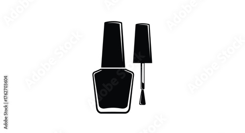 Black nail polish bottle and applicator shown in dark silhouette