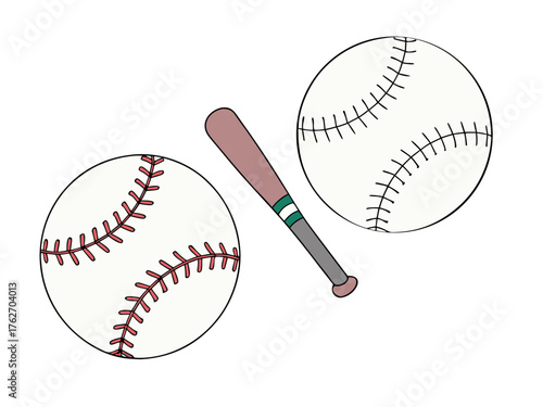 A baseball bat and ball isolated on a white background