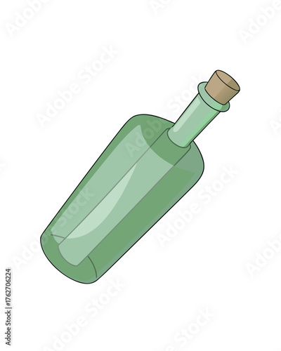Simple transparent green bottle with message icon with cork lid for product packaging design