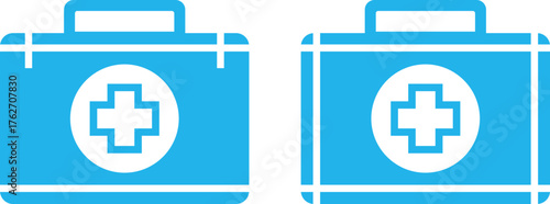 Two blue first aid kits with white cross symbol