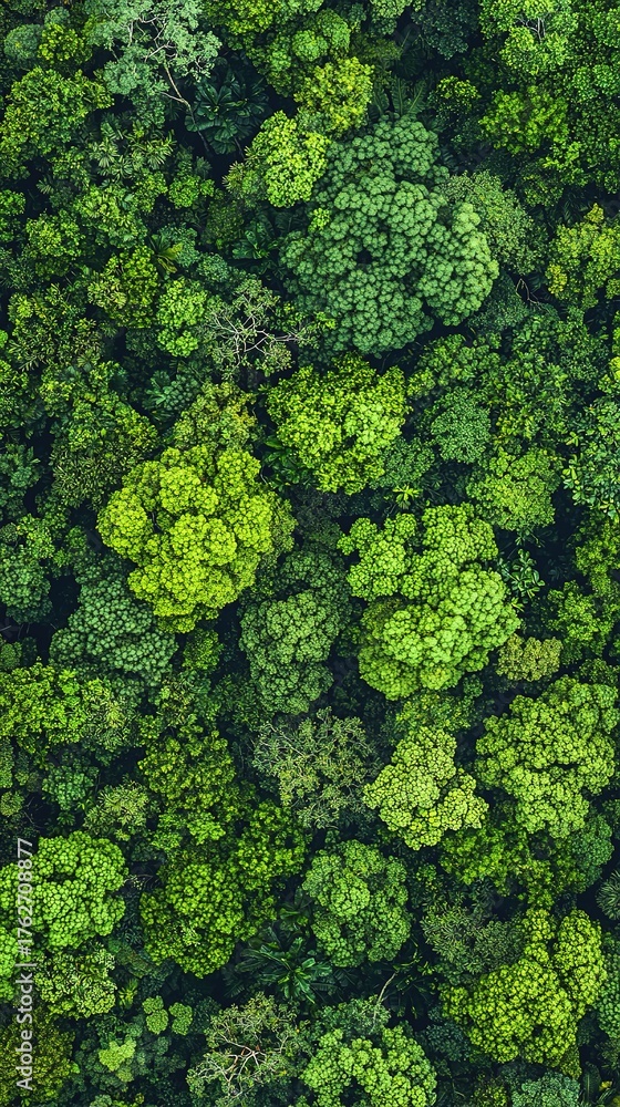 Naklejka premium Aerial View of Dense Lush Green Forest Canopy Nature Scenery