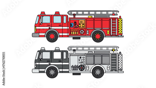  illustration of a red fire truck toy isolated on white