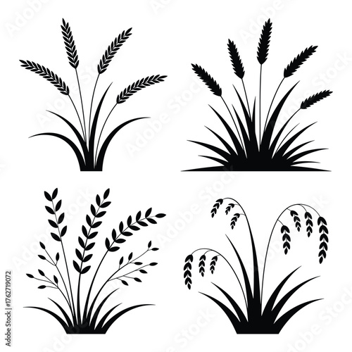 Bundles of Cereal Grains and Crops Farm Vector Illustration Black Silhouettes
