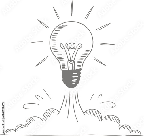 Light bulb launching from clouds sketch idea innovation