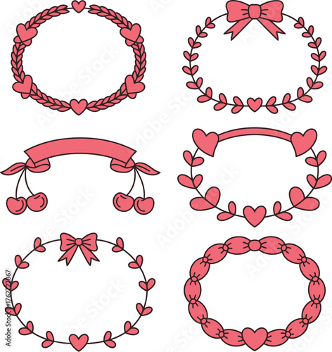 Pink heart and bow decorative frames and banners love