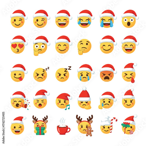 Christmas Emojis Collection with Santa Hats and Festive Expressions.