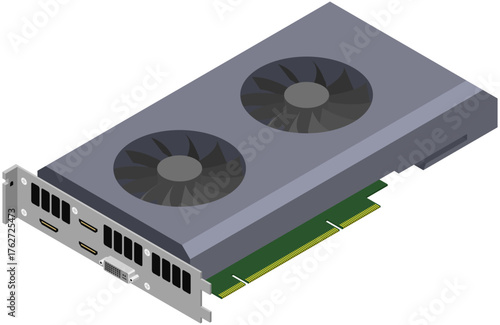 Isometric Illustration of Graphics Card GPU Vector