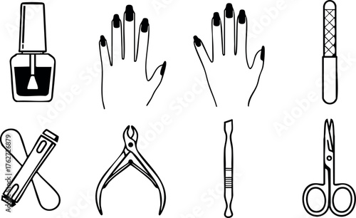 Nail care tools vector set with manicure scissors nail file and polish accessories for beauty design