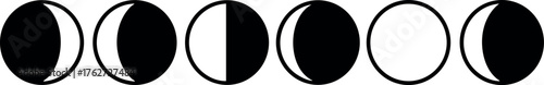 Moon phases vector showing lunar cycle from new moon to full moon in simple black and white design