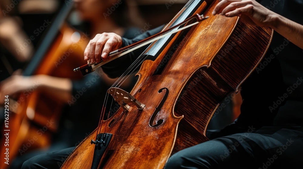 Fototapeta premium Cello performance in an orchestra hall