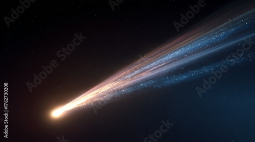 Shooting Star in the Night Sky. Comet Fall. Astronomy. 