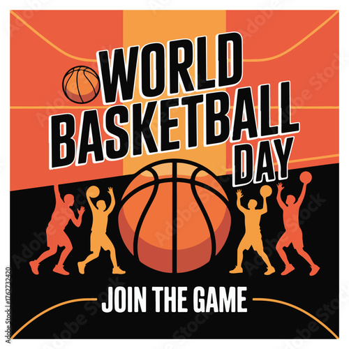 World Basketball Day Celebration with Players, Hoop, and Dynamic Action