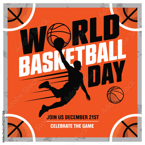 World Basketball Day Celebration with Players, Hoop, and Dynamic Action