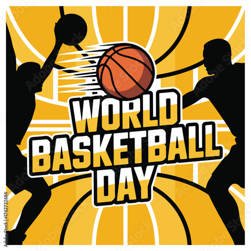 World Basketball Day Celebration with Players, Hoop, and Dynamic Action