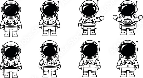Cute astronaut vector set with different poses and gestures for space exploration and science design