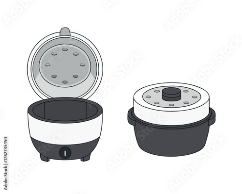 Modern electric rice cooker vector illustration with open and closed lid